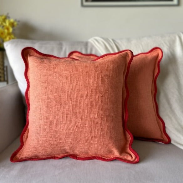 Orange Scallop Cushion Cover - Elegant 16x16 Size, - Nurture India