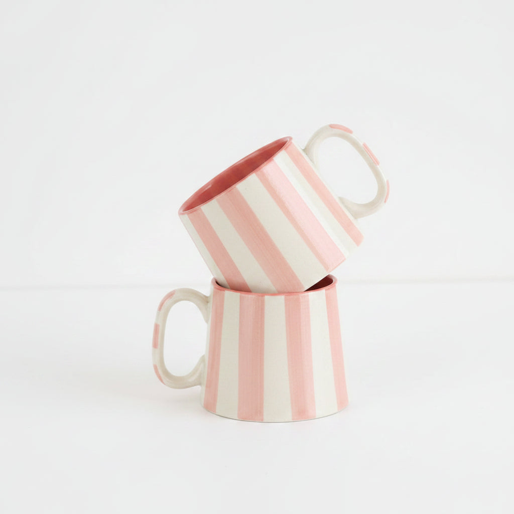Pink Stripe Ceramic Mug - 220ml Capacity & Elegant Design - Nurture India
