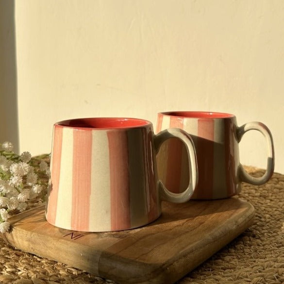 Pink Stripe Ceramic Mug - 220ml Capacity & Elegant Design - Nurture India