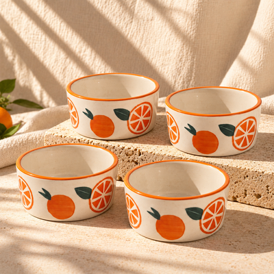 Narangi Orange Ceramic Ramekin Bowls Set of 4