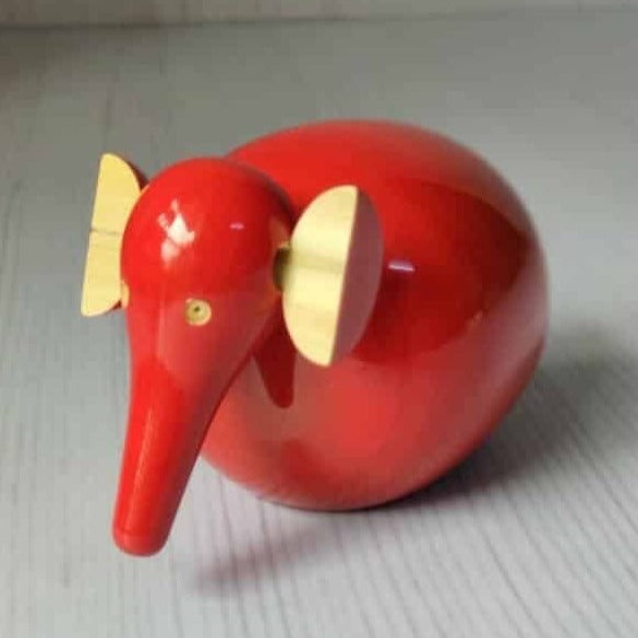 Red Wooden Elephant Shelve Decor Item Cum Toy - Nurture India