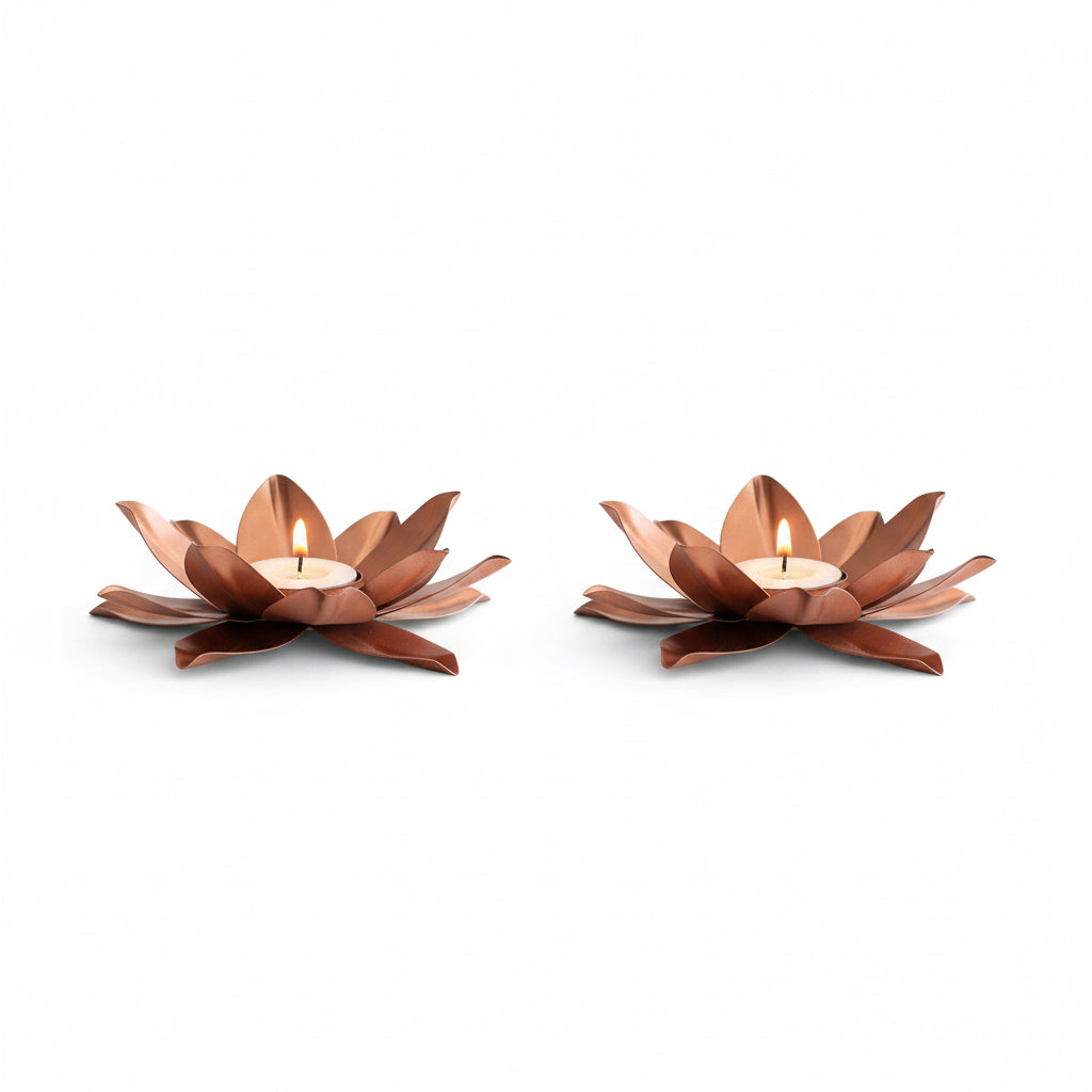 Rose Gold Lotus Tealight Holder Set of 2 - Nurture India