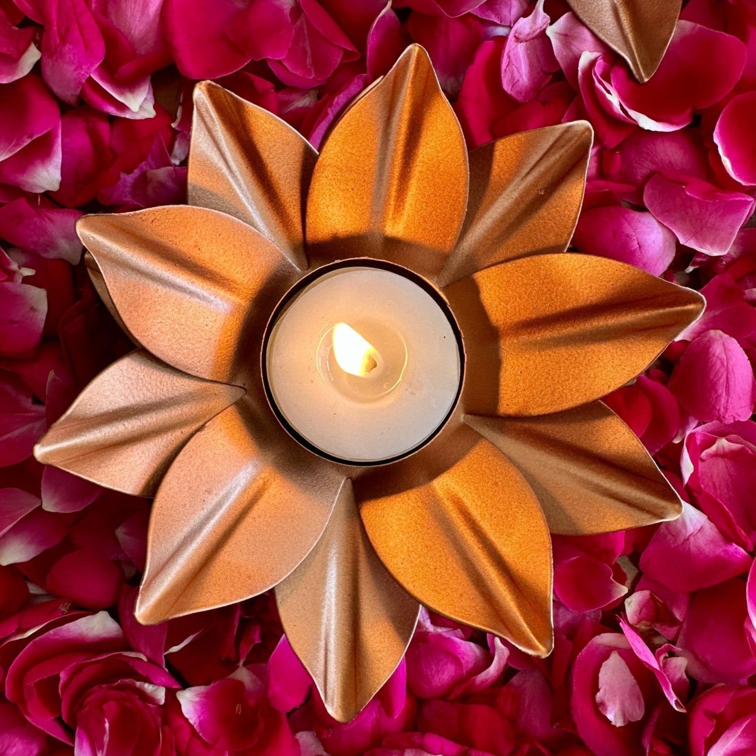 Rose Gold Lotus Tealight Holder Set of 2 - Nurture India
