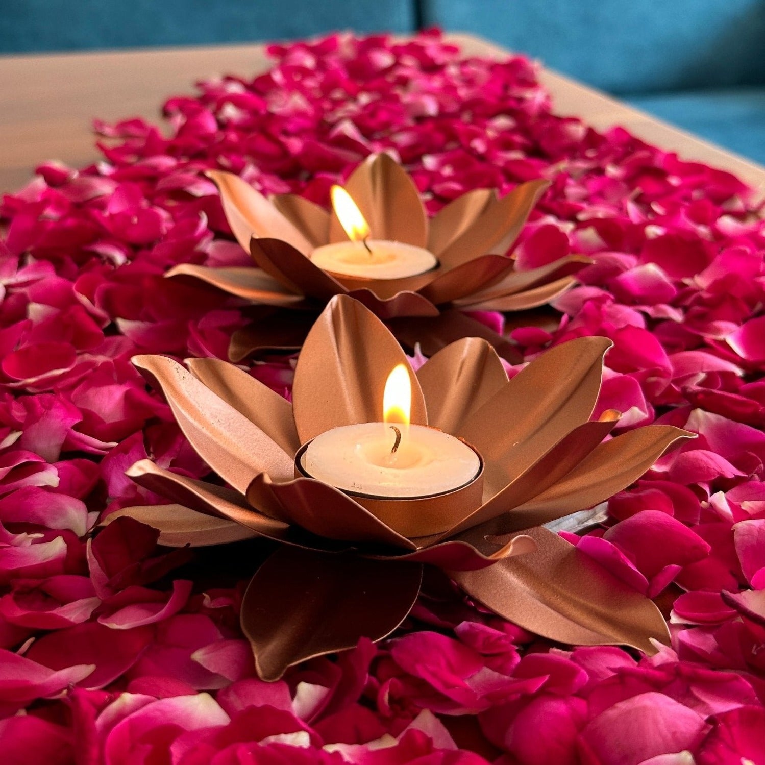 Rose Gold Lotus Tealight Holder Set of 2 - Nurture India