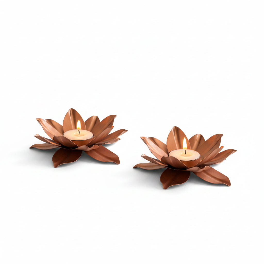 Rose Gold Lotus Tealight Holder Set of 2 - Nurture India