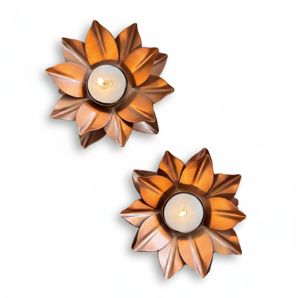 Rose Gold Lotus Tealight Holder Set of 2 - Nurture India
