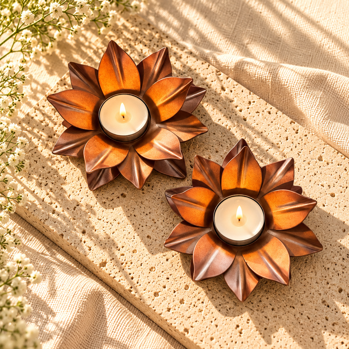 Rose Gold Lotus Tealight Holder Set of 2