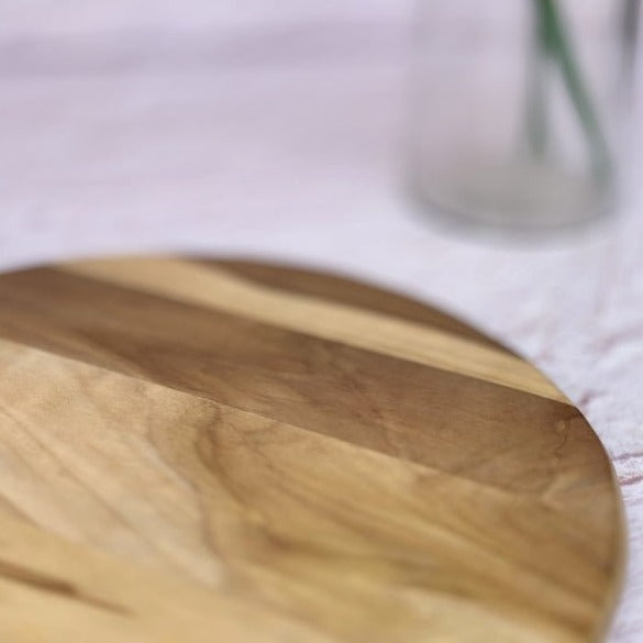 Round Teak Wood Platter - Large Serving Board for Veggies, Cheese, and Kebabs - Nurture India