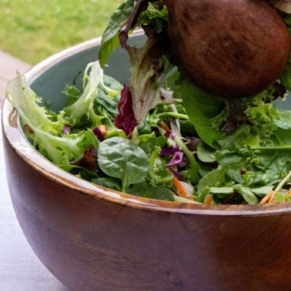 Sage Green Mango Wood Salad Bowl Set with Servers - Nurture India
