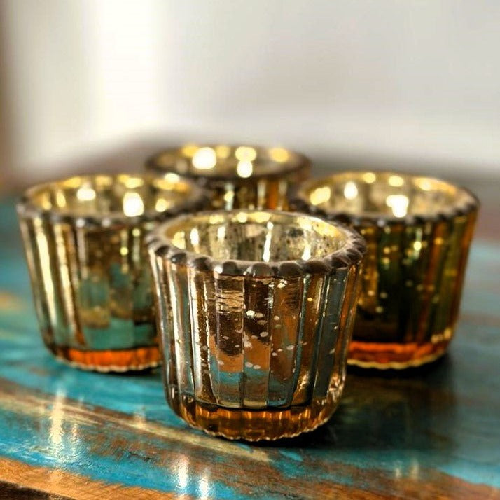 Scalloped Golden Antique Glass Tealight Candle Holder - Nurture India