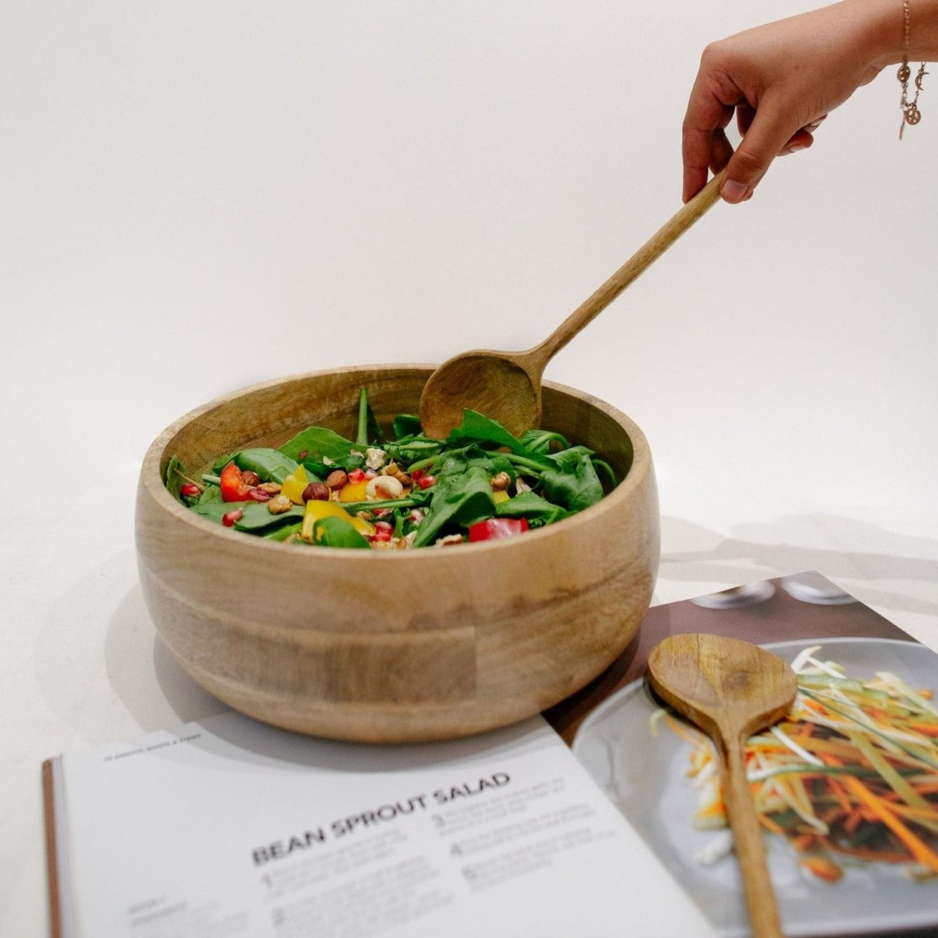 Serve It All Mango Wood Salad Bowl with Servers - Nurture India