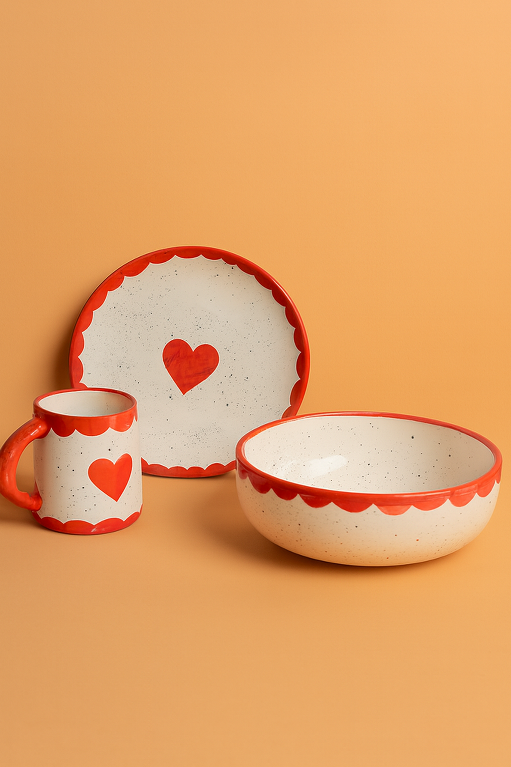 Valentines Day Hearty Ceramic Breakfast Set of 3