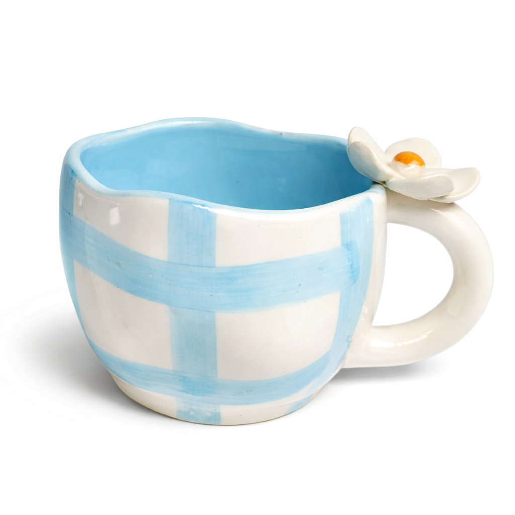 Sky Blue Ceramic Mug with 3D Flower Handle (220 ml )