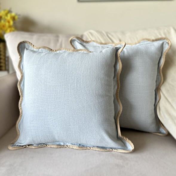 Sky Blue Scalloped Cushion Cover 16x16 - Home Decor - Nurture India