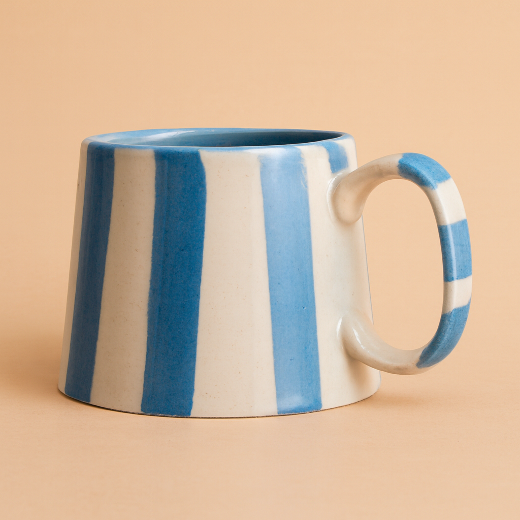 Sky Blue Stripe Ceramic (Combo Bowl and Cup )