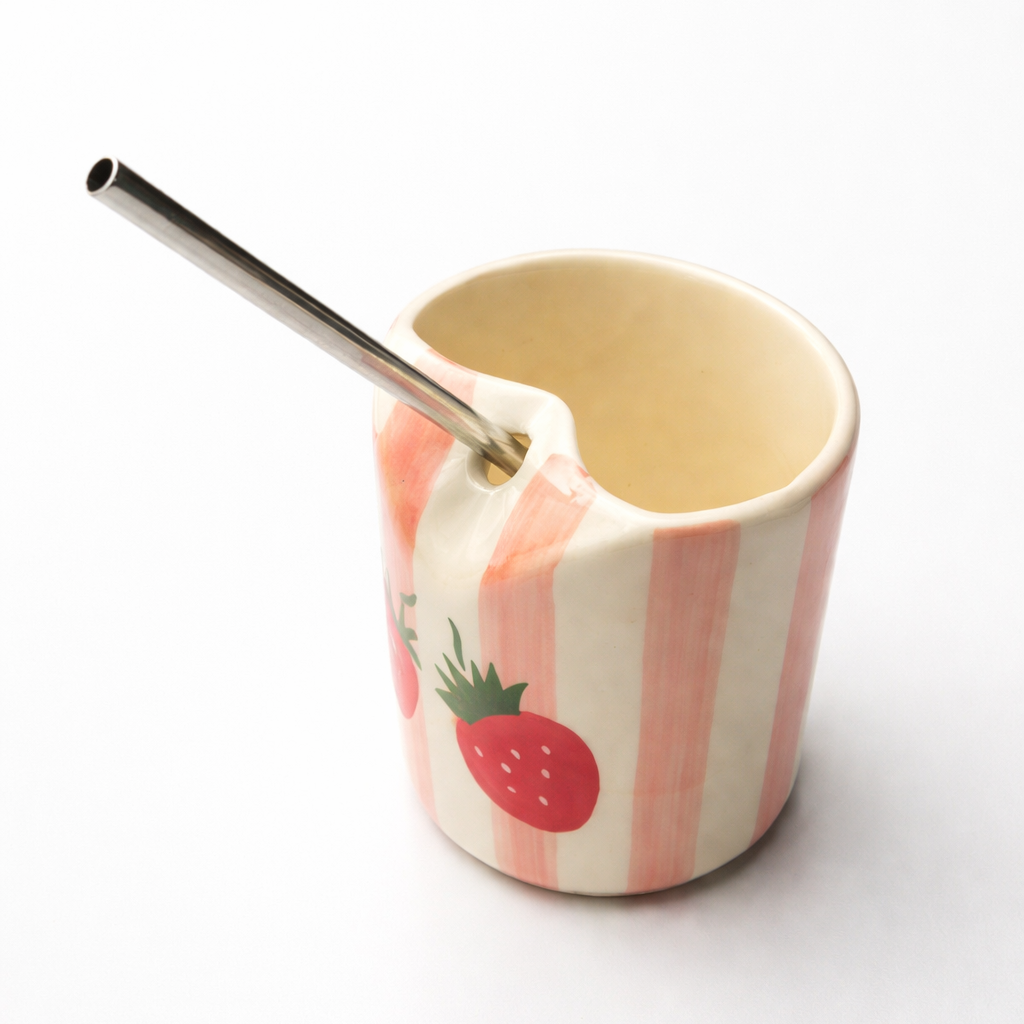 Stripe Strawberry Ceramic Glass without Straw