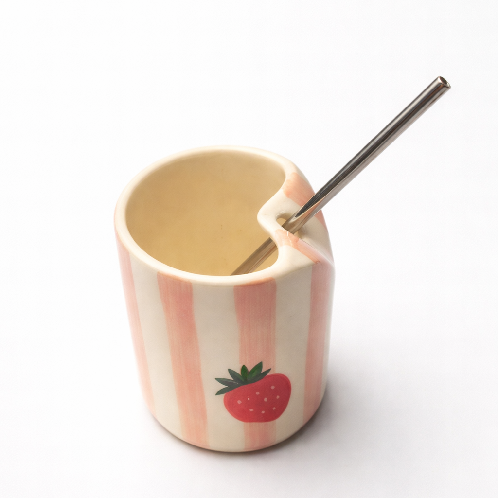 Stripe Strawberry Ceramic Glass without Straw