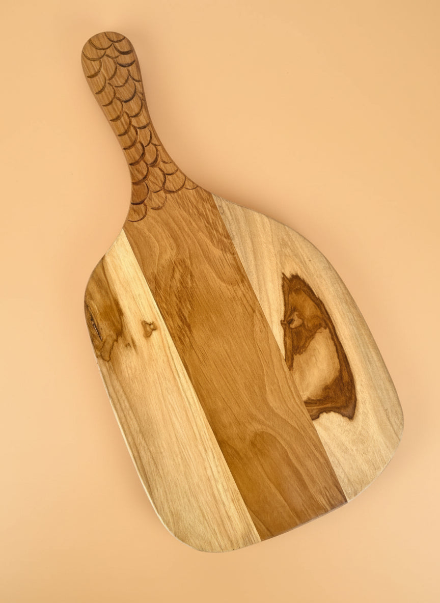 Teak Wood Chopping Board with Carving - Nurture India