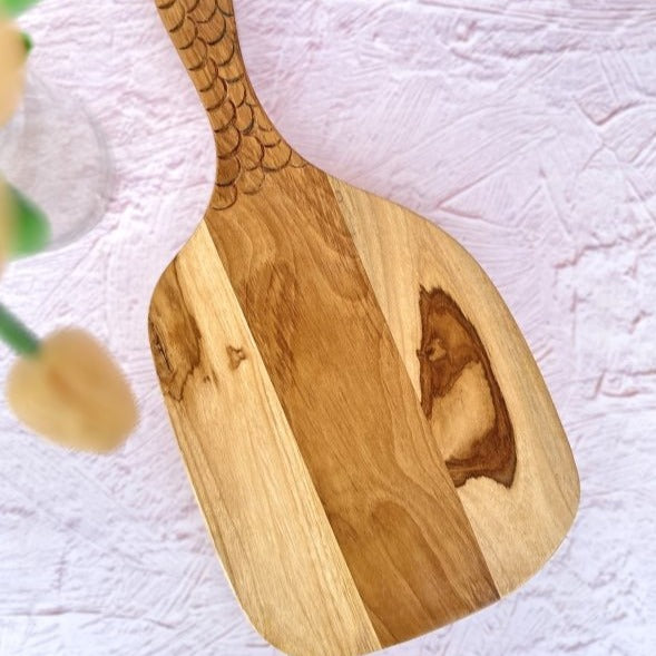 Teak Wood Chopping Board with Carving - Nurture India