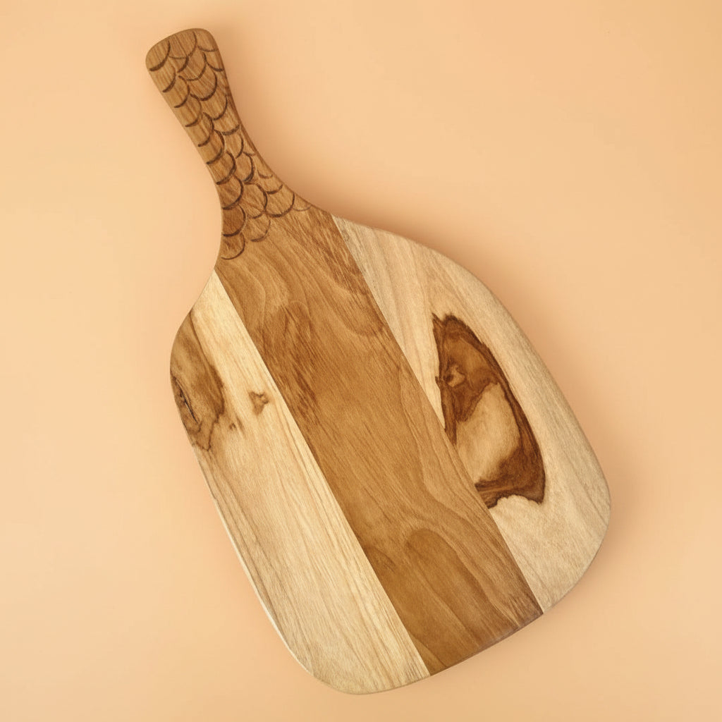 Teak Wood Chopping Board with Carving - Nurture India