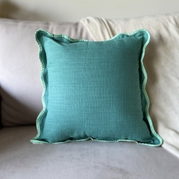 Teal Green Scallop Cushion Cover - Elegant (16x16 ) - Nurture India