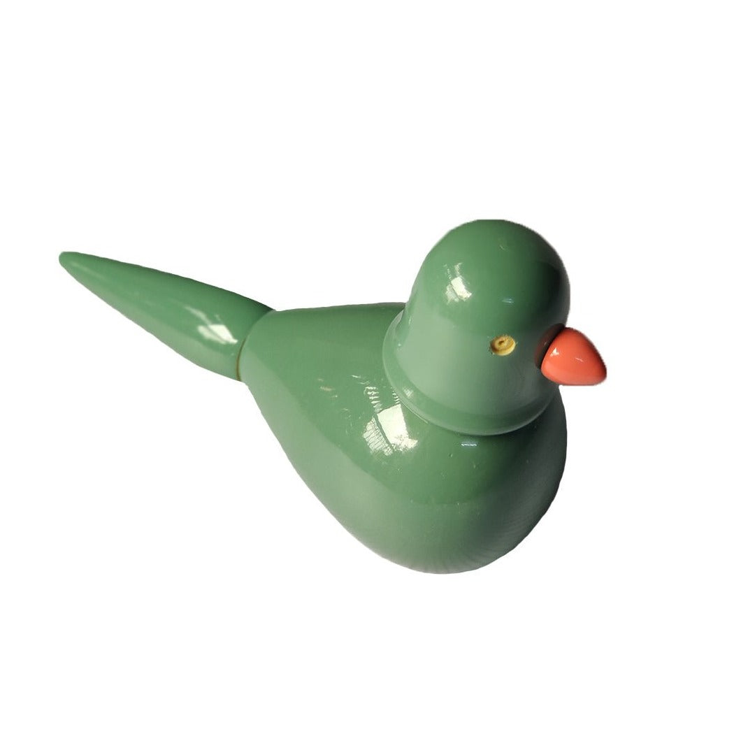 a green bird with a red beak on a white background