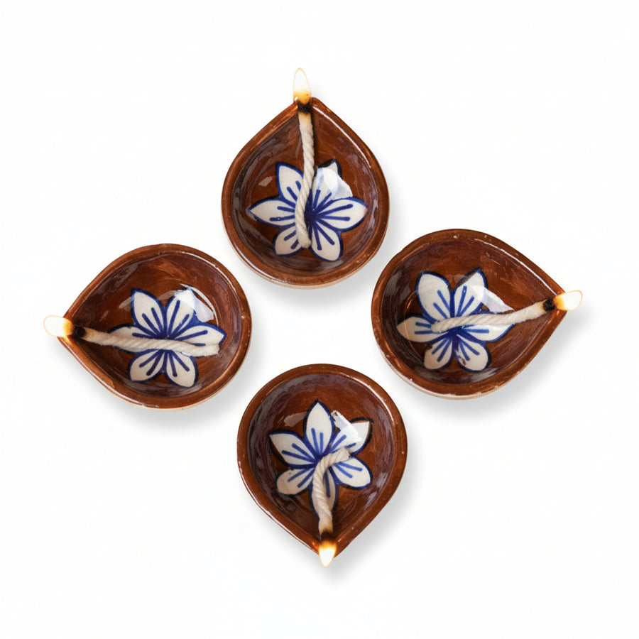 Terracotta Bloom Ceramic Diya's Set of 4