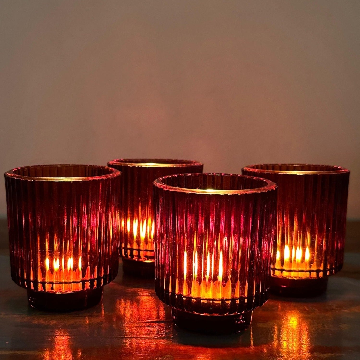 Toasted Walnut Fluted Glass Tealight Candle Holder - Nurture India