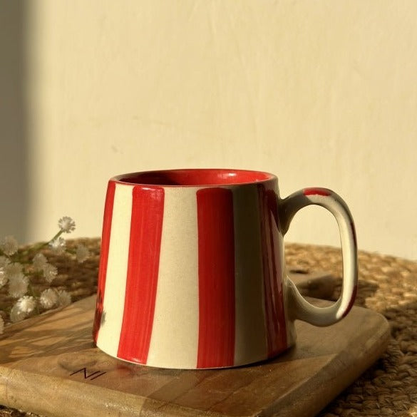 Vintage Red Stripe Ceramic Coffee Cup - 220ml Capacity - Nurture India