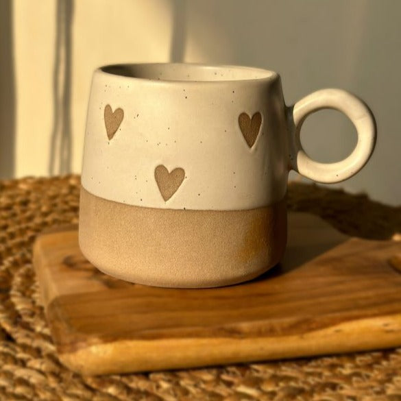 White Hearts Ceramic Coffee Mug - 450ml Capacity - Nurture India