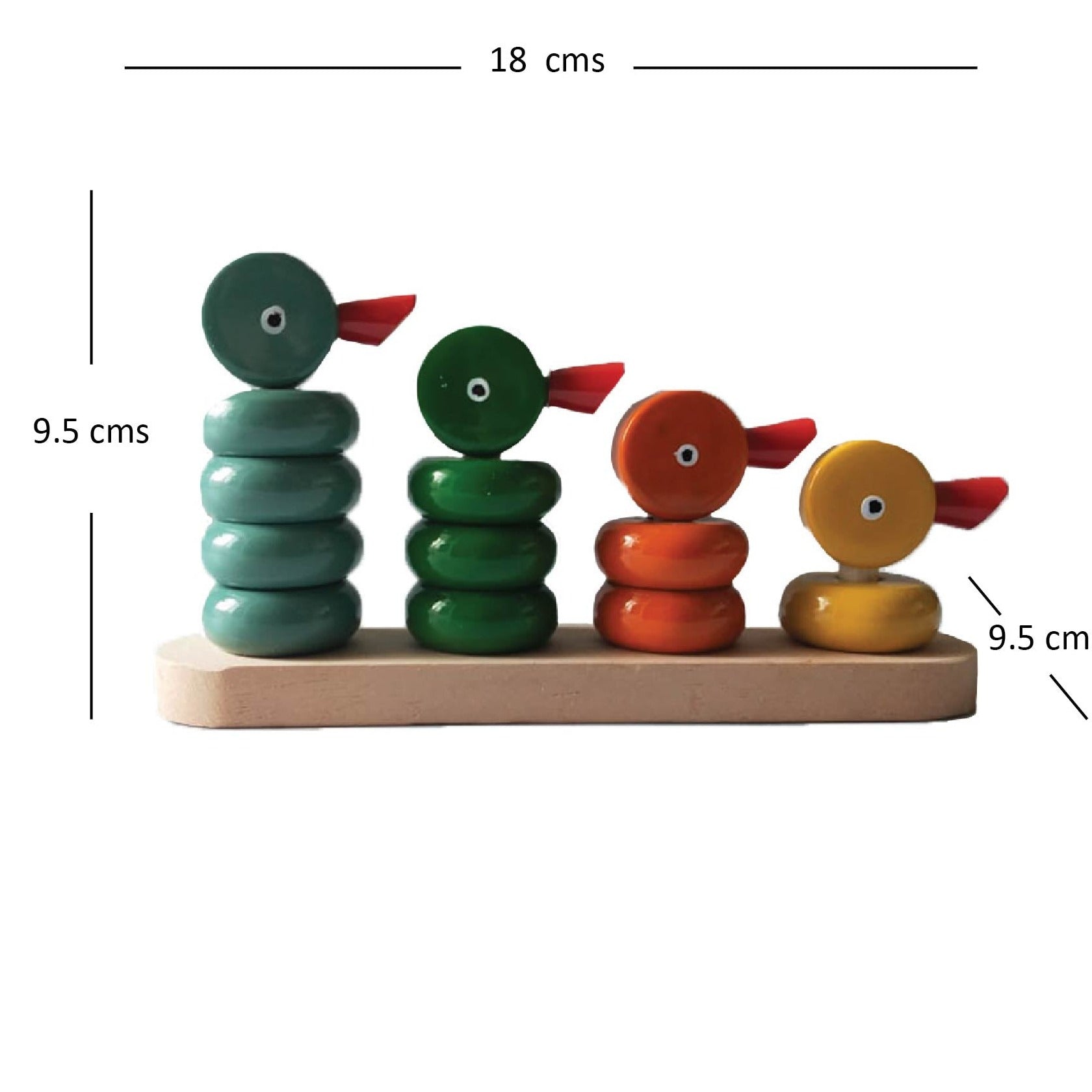 a wooden toy duck and duckling stacking on top of each other