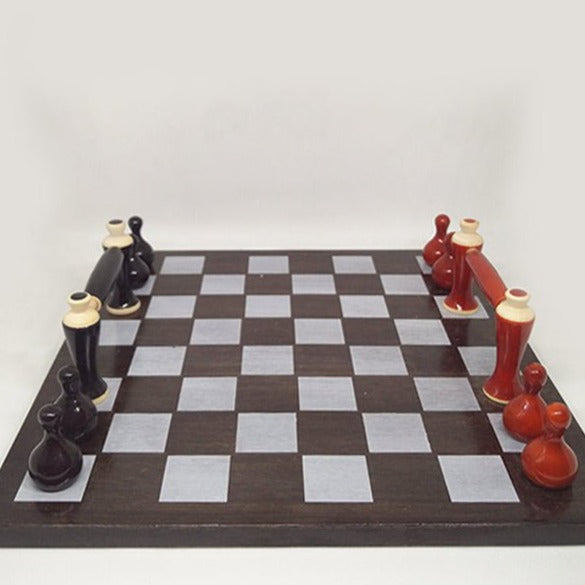 Wooden Handcrafted Square Chess Inspired Tray - Red & Black - Nurture India