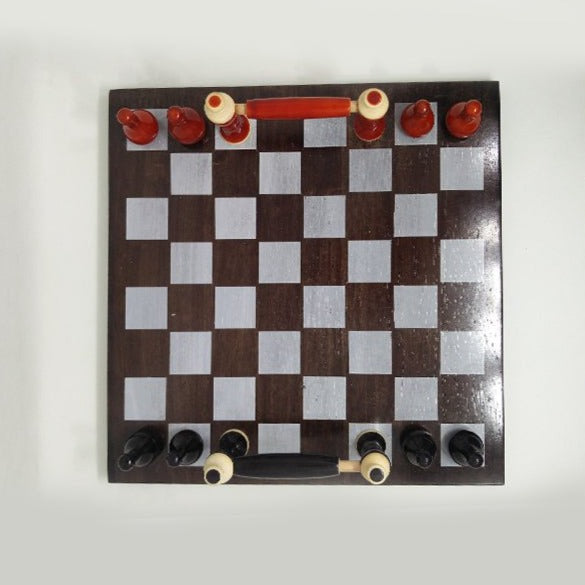 Wooden Handcrafted Square Chess Inspired Tray - Red & Black - Nurture India