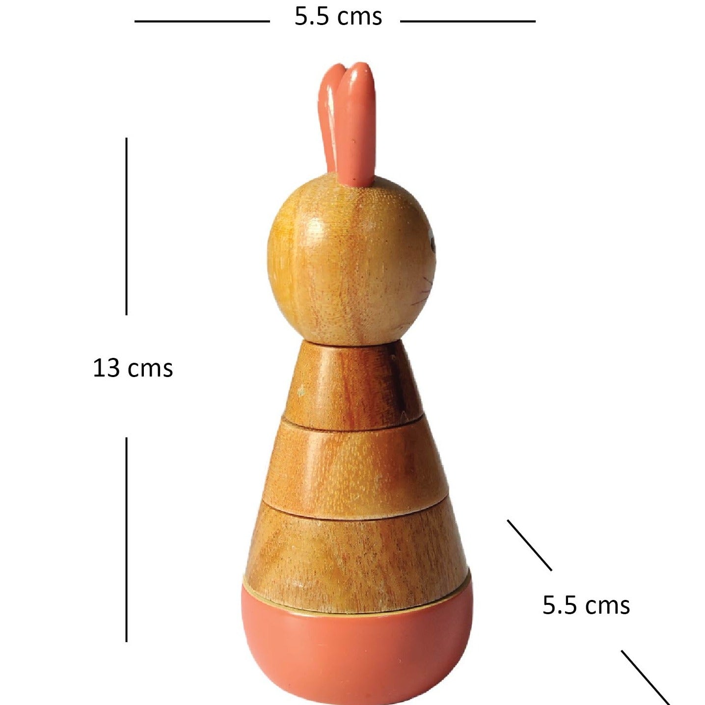 a wooden stacking toy with measurements for it