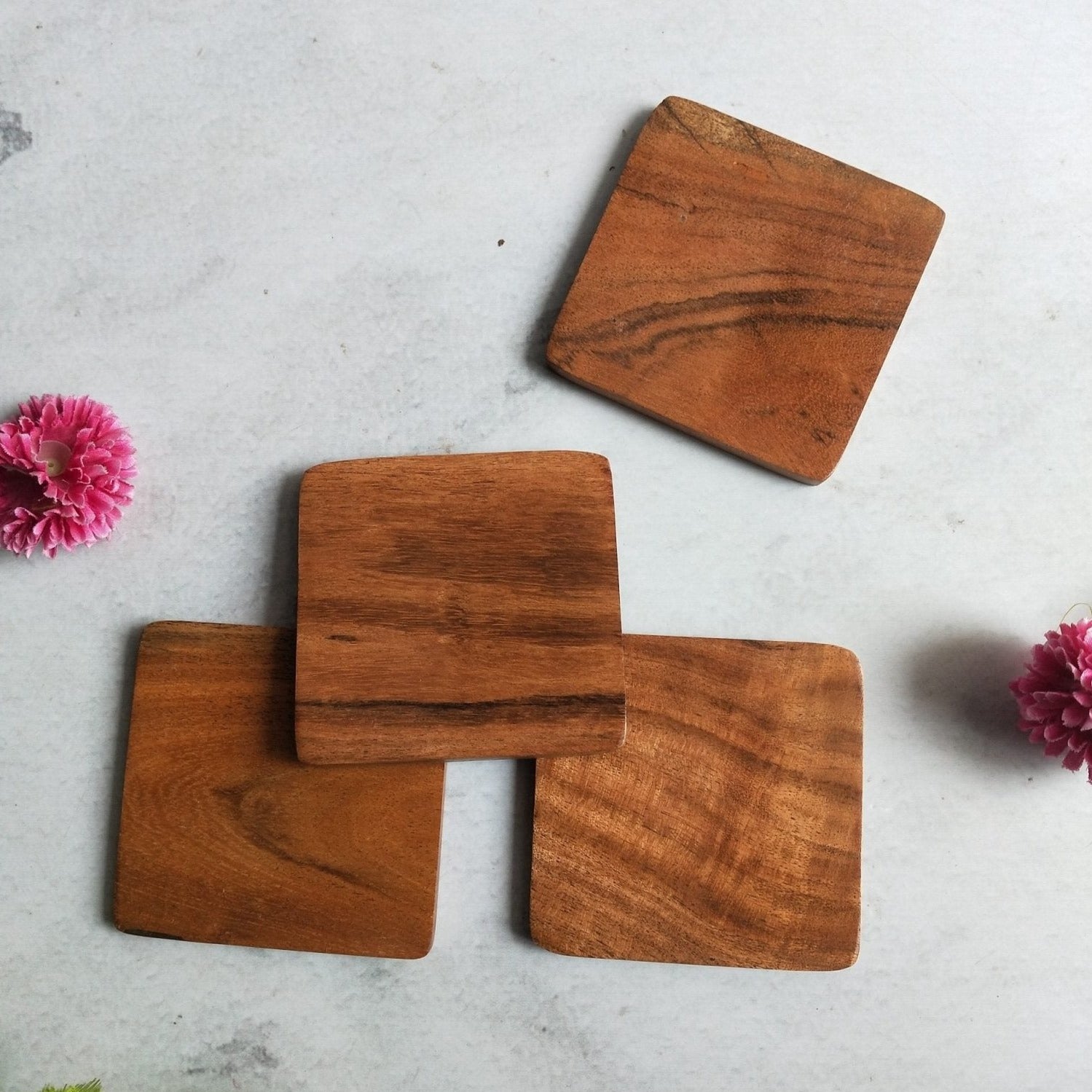 Wooden Squared Shaped Coasters Set of 4 - Nurture India