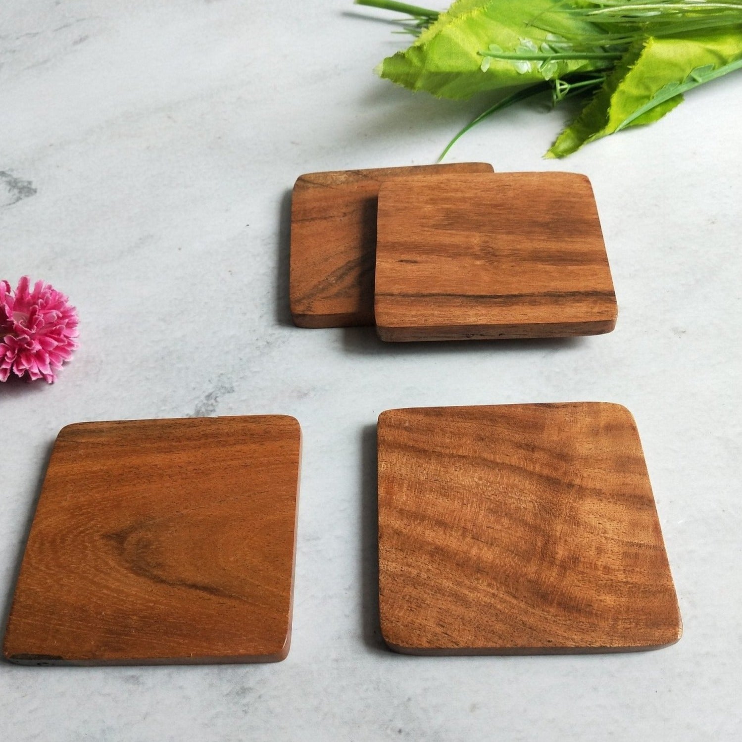 Wooden Squared Shaped Coasters Set of 4 - Nurture India