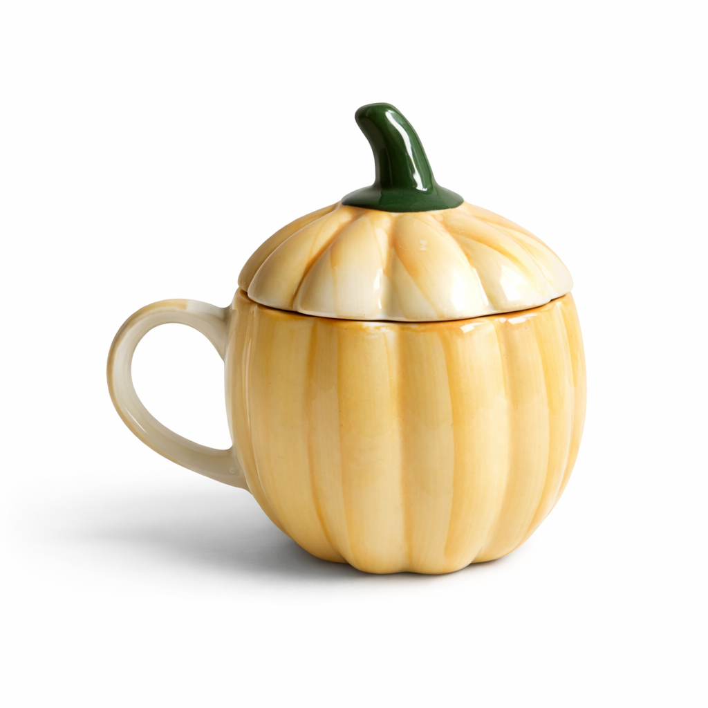 Yellow Pumpkin Ceramic Coffee Mug with Lid (300 ml )