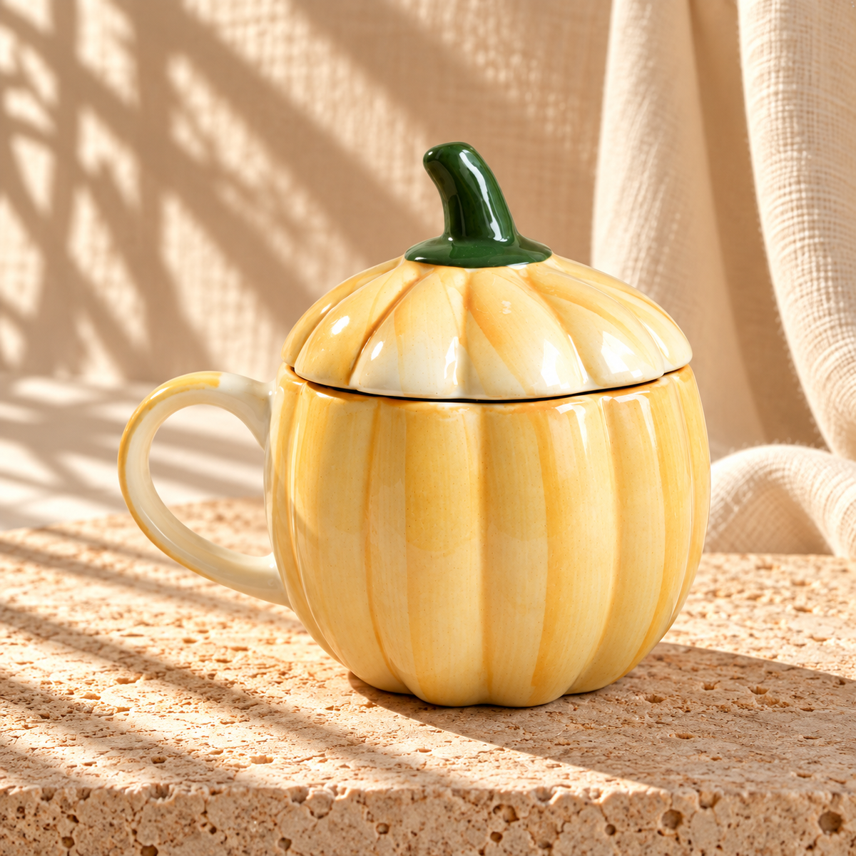 Yellow Pumpkin Ceramic Coffee Mug with Lid (300 ml )